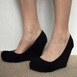 MIA Black Suede Wedge Heels
